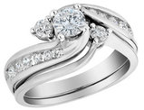 1.00 Carat (ctw) Diamond Interlocking Engagement Ring and Wedding Band Set in 10K White Gold